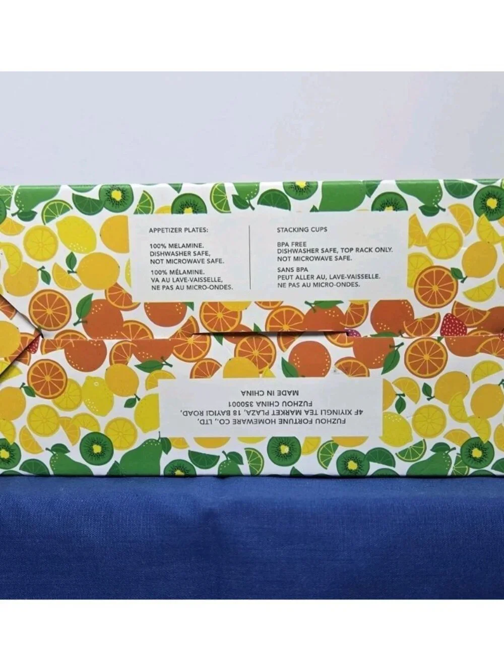 NWT C&C California Home 8 Pc Fruit Melamine Plate & Cup Set Rainbow Unopened